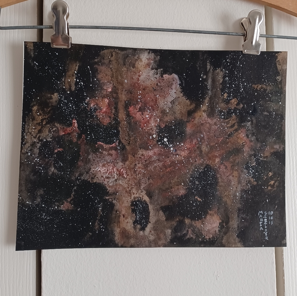 ORIGINAL ART Space Nebula In Brown And Black Ink Abstract Art